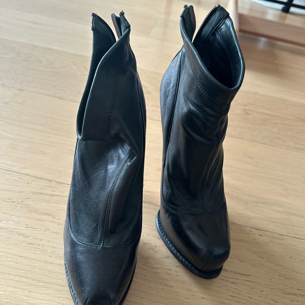 Brian Atwood black leather platform booties size 38